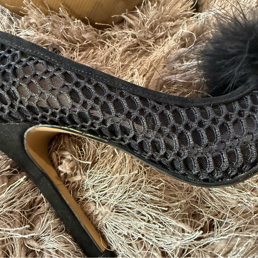 Betsey Johnson Black Mesh Heels with Fluffy Accent - Picture 6 of 10